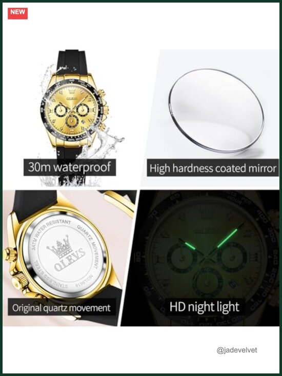 Women\'s 38mm Silicone Strap Chronograph Watch, Luminous Dial, 30M Waterproof,